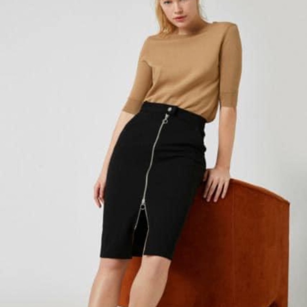 Front Zipper pencil lace look pencil skirt large black